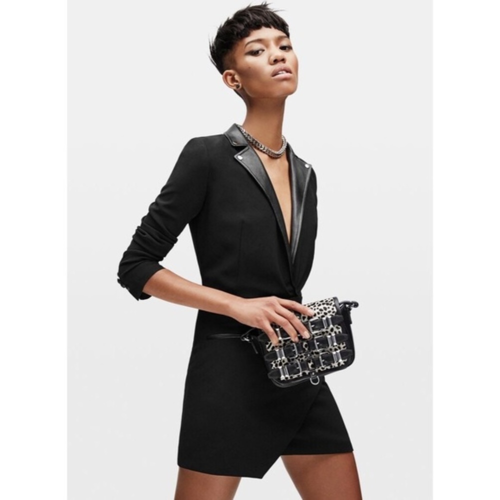 New The Kooples moto lamb leather biker blazer wrap layer asymmetric mini dress